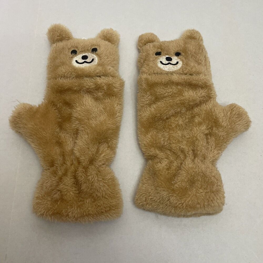 Daiso Eco Teddy Bear Mittens 2 Way Fingerless Japan